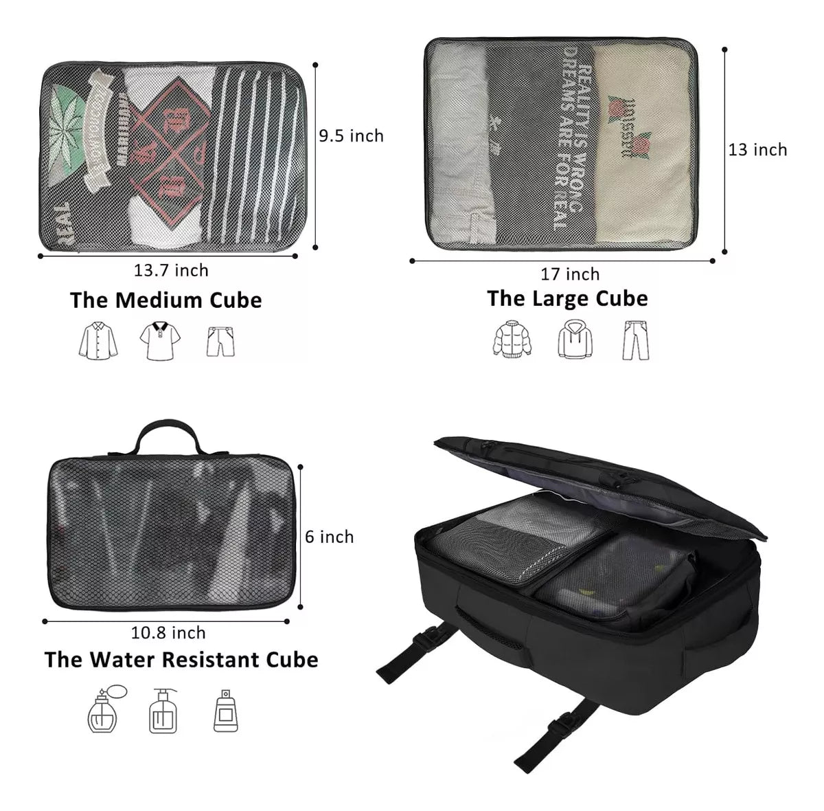 Mochila De Viaje Vancropak 1215 Impermeable Para Hombre Y Mujer Maleta Expandible Antirrobo De 40 L Equipaje De Mano De Objeto Personal Aprobado Por Negro Lisa